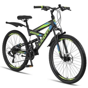 Licorne Bike Strong V&eacute;lo tout terrain, D, de qualit&eacute; sup&eacute;rieure, 26 `, pour gar&ccedil;on, fille, femme et homme, avec frein &agrave; disque avant arri&egrave;re, 21 vitesses, d&eacute;railleur, suspension compl&egrave;te, noir (Licorne Bike GmbH, neuf)