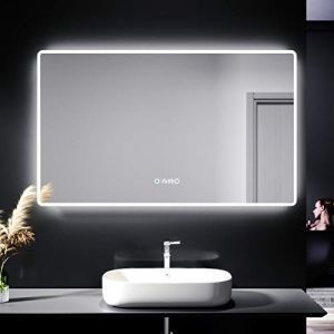 SIRHONA Miroir Salle de Bain 100 x 60cm, Miroir de Salle de Bain Lumineux avec Anti-buée, Dimmable, 3 Températures de Couleur, Affichage de L'heure et Température (ELLIPSE sanitaire, neuf)