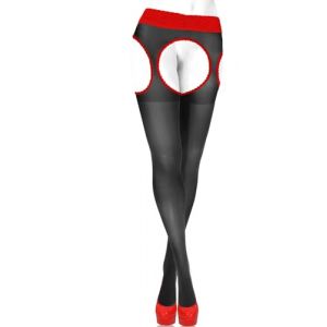 sesto senso Collant Ouvert Femme Sexy 15 Den Bas Pour Porte-Jarretelles Trou Entrejambe XL Noir Rouge (CityFashion, neuf)