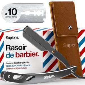 Sapiens Barbershop Rasoir Barbe Homme - Rasoir Coupe Choux Barbe + 20 Demi-Lames de Rasoir Derby + Pochette de Transport - Rasoir de Barbier à Lame Interchangeable - Straight Razor (Sapiens ®, neuf)