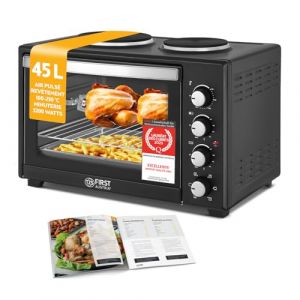 TZS First Austria - Mini-Four avec plaques de cuisson 45L 3200 W - Four à pizza jusqu'à 230°C & revêtement antiadhésif - Multifonction avec 4 hauteurs d'insertion & accessoires de haute qualité (TZS First E Commerce GmbH, neuf)