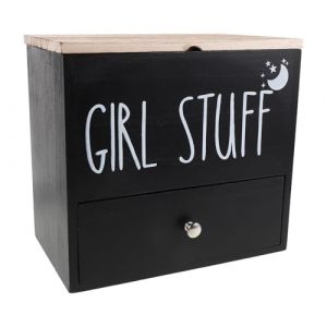 HAMPPLIES Bo&icirc;te de Rangement Bois pour Tampons Hygi&eacute;niques avec Couvercle Organisateur de Produits F&eacute;minins pour Salle de Bain Style Rustique Moderne Grand Volume de Stockage Noir (Chfaan, neuf)