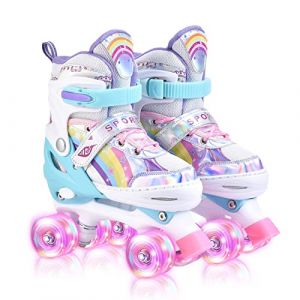 YUDOXN Roller Quad Enfant Filles et Garçons Avec 8 Roues Lumineuses - Ajustable Taille Réglable (31-42) (S, SKK-Rose) (zhiduoduo, neuf)