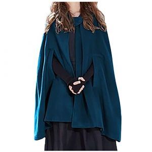 Cape en laine à capuche femme vintage couleur unie poncho robe Halloween costume trench léger veste coupe-vent cape manteau ouvert devant cardigan vêtements médiévaux automne hiver Outwear, bleu, M (yishu`poe, neuf)
