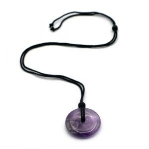 Miracles Minéraux Pendentif Pierre naturelle | Donut Pi chinois| double pointes concentrateur d'énergie (Donut Pi 30 mm cordon réglable de 20-55 cm | améthyste) (Miracles Minéraux, neuf)