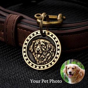 M&eacute;daille d'identit&eacute; Personnalis&eacute;e en Laiton pour animaux de compagnie, Plaques d'Identification Grav&eacute;es pour Chien et Chat, Cadeaux pour Animaux de Compagnie (Custom Photos) (Jaja gifts, neuf)