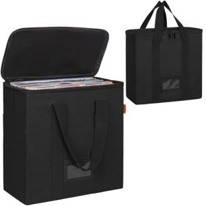 OUUTMEE 12 Pouces Sac de Rangement pour Disques Vinyles avec Fermeture &Eacute;clair, Capacit&eacute; jusqu'&agrave; 50 Singles, &Eacute;tui de Rangement &Eacute;tanche Pliable - Adapt&eacute; aux Albums, CD, Documents (Noir) (OUUTMEE, neuf)