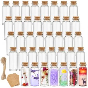 Kingrol Lot de 70 bouteilles en verre avec bouchon en liège de 30 ml avec étiquettes personnalisées et ficelle, mini bouteilles pour loisirs créatifs, cadeaux de fête de mariage (LaweiEu, neuf)