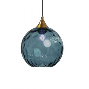 ZTTECH Suspension en Verre Bleu 200 mm Style Vintage avec Douille en Métal Doré Bronze E27 Lampe Suspendue pour Îlot de Cuisine Salle à Manger Chambre Salon (Bleu foncé, 200mm) (YiChangXiongYingDianZiShangWuYouXianGongSi, neuf)