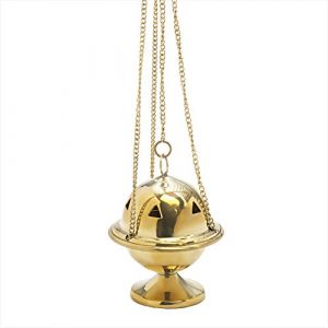 Encensoir Doré NKlaus en Laiton Poli Fait Main avec chaîne 33 cm 8x6,5 cm Encensoir église, rituel, méditation, Maison 2941 (magic-shop24, neuf)