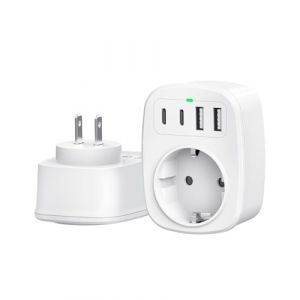 Adaptateur Japon France, Adaptateur de Prise Japon avec 2 USB C et 2 USB A, Adaptateur de Voyage 5 en 1 pour Prise Type A pour Japon, USA, Thaïlande, Chine, Canada (ANVODE, neuf)