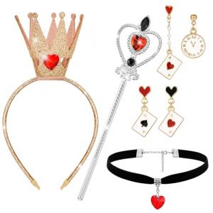 Horolam 5PCS accessoires de costume de la reine, ensemble de costume de la reine rouge avec couronne tige c&oelig;ur collier boucles d'oreilles pour femmes filles pour cosplay dress up party (Horolam, neuf)