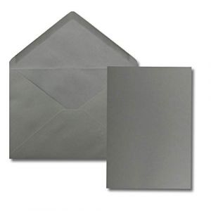 Lot de 50 cartes avec enveloppes - Cartes simples au format A5 (14,8 x 21 cm) - Enveloppes au format C5 (15,4 x 22 cm) - Avec fermeture par collage humide - Graphite (GUSTAV NEUSER GmbH, neuf)