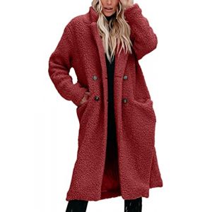 Onsoyours Longue Manteau en Teddy Fourrure Col &agrave; Revers Manches Longues Mode Hiver Femme Peluche Vestes Blouson Trench Outwear A Rouge XXL (Lonwell Fashion, neuf)
