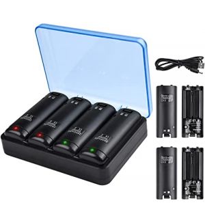 TechKen Chargeur pour Manette de Wii avec 4 Batteries Rechargeables,Chargeur de Wiimote pour Wii Support de Charger de Wii Station de Charge de Wii avec 4 * 2800mAh Piles pour Télécommande de Wii (Leapom Direct, neuf)