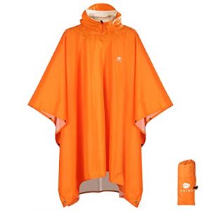 Anyoo Poncho léger, imperméable, réutilisable et Respirant avec Capuche, idéal pour l'extérieur,orange,Taille Unique (Bicacool, neuf)