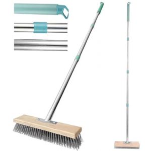 Tête de balai métallique pour jardin, brosse à récurer en métal rigide, outil pour enlever la mousse contre les mauvaises herbes et les algues sur le mur de douche, garage, cour, terrasse (avec (GINGER TECH, neuf)