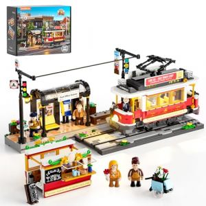 Lumibricks Tramway et Gare du Patrimoine Ensemble de Construction avec Lumière, 1274 Pcs, Décoration Vintage, avec 2 Scènes : Tramway et Wagon-Bar, Compatible avec Modular Buildings, L9084 (Lumibricks, neuf)