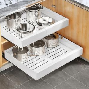 Kitstorack Tiroir Coulissant, Extensible Tiroir Coulissant Telescopique Cuisine pour Placard de Cuisine, Tiroir Coulissant avec nanofilm adhésif, 43 Profondeur x 30-50 Largeur x 5.8 Hauteur cm (MINGZAN, neuf)