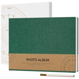 Vienrose Album Photo Adhesif 10x15 Petit Album Photo Vide 40 Pages en Lin Reli&eacute; 21,5x30 cm DIY Album Scrapbooking avec Un Stylo M&eacute;tallique pour Mariage B&eacute;b&eacute; Famille Voyage, Vert fonc&eacute; (Vienrose EU, neuf)