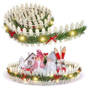 Fancysky Cl&ocirc;ture de Jardin Miniature No&euml;l 90 x 5 cm, Cl&ocirc;ture en Bois avec Guirlande LED pour Village de No&euml;l, Accessoire Maison de Poup&eacute;e, Barri&egrave;re Jardin Miniature, D&eacute;coration DIY Sapin Noel (Blanc) (JINMID, neuf)