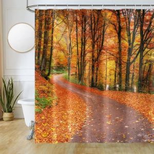 Uiiooazy Rideau Douche Anti Moisissure, Rideau de Douche 180x220cm Orange Feuilles d'érable Jaune Automne Forêt Paysage Rideaux de Baignoire Tissu Lavable Imperméable Rideaux de Bain avec 12 Crochets (dongguibinjingpinxiaodianpu, neuf)
