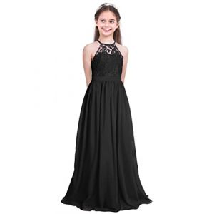 Loodgao Robe De Demoiselle D Honneur pour Enfants en Dentelle Et Mousseline sans Manches pour F&ecirc;te D Anniversaire Mariage Et C&eacute;r&eacute;monie Noir 13-14 Ans (Loodgao, neuf)