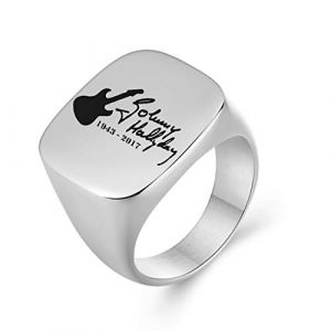 AFSTALR Johnny Hallyday Bague Chevalière Homme Acier Inoxydable Anneau Bague Sceau Le Boss Rock, Argent 10 (AFSTALR, neuf)