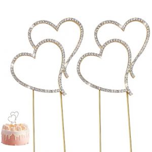 2 Pi&egrave;ces Double Coeur de G&acirc;teau, Cristal Strass G&acirc;teau Topper, Double C&oelig;ur D&eacute;coration G&acirc;teau de Mariage, Alliage Strass Cristal G&acirc;teau Topper (oudongshengouzhou, neuf)