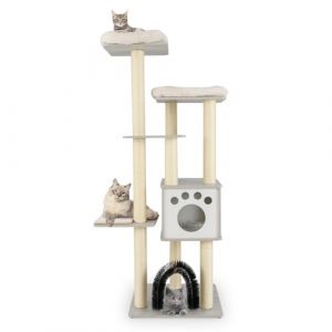 GOPLUS Arbre a Chat Intérieur de 176 CM avec Arche Auto-Toilettage, Arbre a Chat XXL en Peluche Moderne à 6 Niveaux avec Condo à 2 Portes, Perchoir Double, Poteaux en Sisal, Centre d'Activité (Gris) (Augenstern24, neuf)