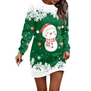 Robe de Noël pour Femmes Fantaisie Rudolph Robe Noel Robes de Cocktail Casual Party Soirée Vintage Année 50s Pin-Up Rockabilly Swing Robes à Pois Déguisement Père Noël Adulte (a-Green, S) (BAULMD（90% Big Promotion Without Discount Code ）, neuf)