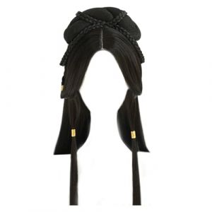 Tenue chinoise pour femme - Perruque traditionnelle tress&eacute;e noire longue Hanfus - Perruque asiatique synth&eacute;tique - Costume chinois pour filles et femmes Geisha (ilovebbcat, neuf)