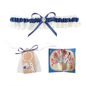 ZWWOGE Mariage "Un Quelque Chose de Bleu" avec Porte-cl&eacute;s Ange Gardien, Jarreti&egrave;re en Dentelle & Carte - Cadeau & Accessoire Charmant pour la Mari&eacute;e (ZWWOGE, neuf)