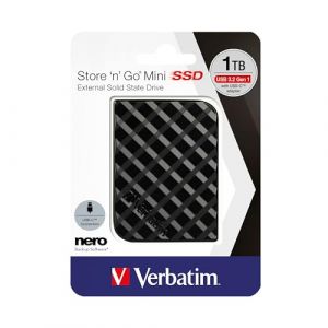 Verbatim Mini SSD Store 'n' Go - 1 To - Noir - 35 g - SSD externe - USB 3.0 SSD - SSD externe - pour Windows et Mac OS X - disque portable - USB-C - disque flash externe (MDISTRI, neuf)