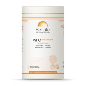 BE-LIFE | VIT C 500 Neutral | Complément alimentaire | Immunité & vitalité| Soutient la vitalité & maintient le système immunitaire, réduit la fatigue | Forte concentration de vitamine C | 180 Gélules (Cosmeco, neuf)