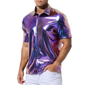 Casey Kevin Chemise Paillette Homme M&eacute;tallique Brillante T-Shirts &agrave; Manches Courtes Disco Costume F&ecirc;te Costume Haut Sequin (Casey-Kevin, neuf)