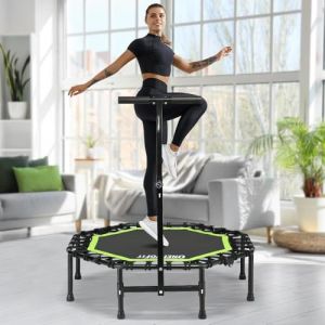 ONETWOFIT Trampoline Pliable pour Adulte, 101/107/114 cm Mini Trampoline de Fitness avec poign&eacute;e en Mousse r&eacute;glable, Bungees, Exercice Silencieux pour l'int&eacute;rieur Personnel (vert-107cm) (HomeCraft Direct, neuf)