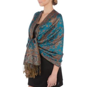 Sakkas 178cm x 71cm Double &eacute;paisseur Jacquard Cachemire Viscose Pashmina Ch&acirc;le/Echarpe/Etole - Turquoise (Sakka's, neuf)