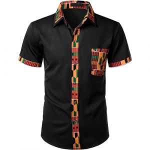 YOSUWOAI Vêtements africains pour hommes Dashiki Chemise africaine Patchwork Sac Imprimé Afrique Chemise Africaine Tribal Robe Chemises Traditionnelles pour Club Party, O Noir., 3XL (LDeianp, neuf)