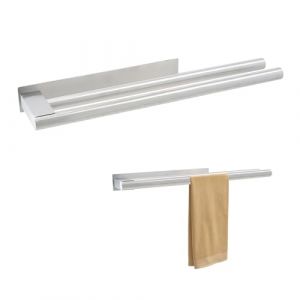 Porte-Serviettes en Acier Inoxydable, 39cm Porte Serviettes Adh&eacute;sif Double Couche, Barre Serviette de Mural Double Bras, Porte Serviette sans Per&ccedil;age pour Salle de Bain, Cuisine, H&ocirc;tel (Argent&eacute;) (Rundagui, neuf)