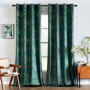 EMEMA Rideaux en Velours Doux Rideau Occultant Thermiques Rideaux à Oeillets Élégant pour Chambre à Coucher Salon 2 Panneaux 140 x 280 cm Vert Foncé (EMEMA HOME, neuf)