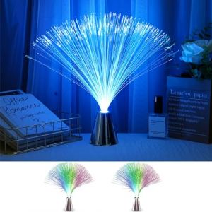 MODOAO Lot de 2 lampes LED à fibre optique à changement de couleur, 7 couleurs LED colorées en fibre optique, fonctionne avec piles, veilleuse d'ambiance, lampe d'ambiance festive pour salon, salle de (PolkTech Direct, neuf)