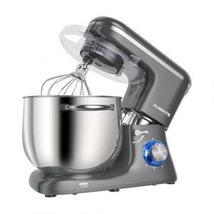 Aumate Robot Pâtissier, Robot de Cuisine Professionnel 1400 W 8 L, Robot Pétrin avec Fouet, Batteur et Crochet Pétrisseur, 6+P Vitesses (Gris) (QINGDAOLANSEZHILU, neuf)