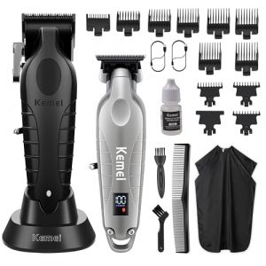 KEMEI Tondeuse à cheveux et tondeuse professionnelle pour coupe de cheveux, tondeuse électrique rechargeable pour homme, kit de toilettage T-Blade avec 11 peignes de guidage pour la famille (Kemei Professional Clippers, neuf)