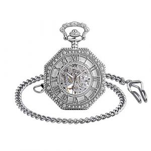 Unendlich U Montre de Poche mécanique Homme, Montre de Poche Vintage à Cadran en Chiffres Romains, Boîtier octogonal d'acier Inoxydable Argent, pour Homme Femme (MicLee, neuf)