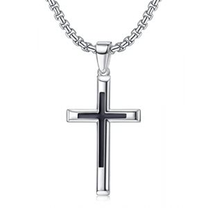 JeweBella Collier Croix Chr&eacute;tienne Homme Femme Pendentif Croix Noire en Argent 925 avec 3MM Large Acier Inoxydable V&eacute;nitienne Cha&icirc;ne Argent Homme Femme 61cm Bijoux Cadeau (MOY-UK, neuf)