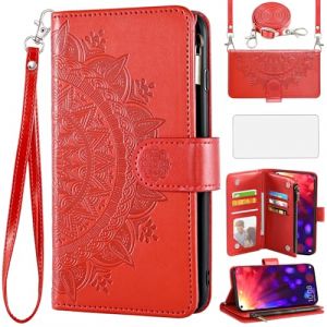 Asuwish Coque pour Huawei Honor View 20/V20 Portefeuille avec Verre Trempé et Cordon Porte Carte Chaine PU Cuir à Clapet Mandala Étui Housse Support PCT-L29 Vitre Protection Téléphone Case Femme Rouge (Asuwish Official Store, neuf)