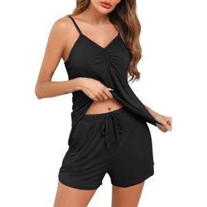 Wikoan Pyjama Femme Sexy Ensemble de Pyjama Femme Pyjama Short de Nuit Haut d'&eacute;t&eacute; &agrave; SAMS Manches et Pyjama Court de Nuit en 2 pi&egrave;ces Noir XL (Wikoan Direct, neuf)