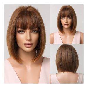 Perruques Perruque for femmes de Style europ&eacute;en et am&eacute;ricain avec frange soign&eacute;e d&eacute;grad&eacute; gris cheveux courts couvre-chef en fibres chimiques(Brown) (yichanggeng, neuf)