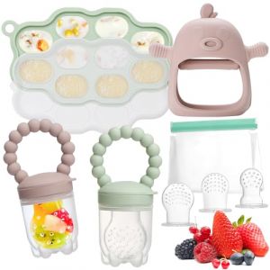 WEST STORY Tetine Grignoteuse Bébé, Tetine Fruits Bebe en Silicone, Inclus Bébé Food Rangement Nourriture, 2 Grignoteuse 3 Tailles de Tétines pour Bébé de 3~24 Mois, Jouets de dentition (Vert & Rose) (YouDL, neuf)